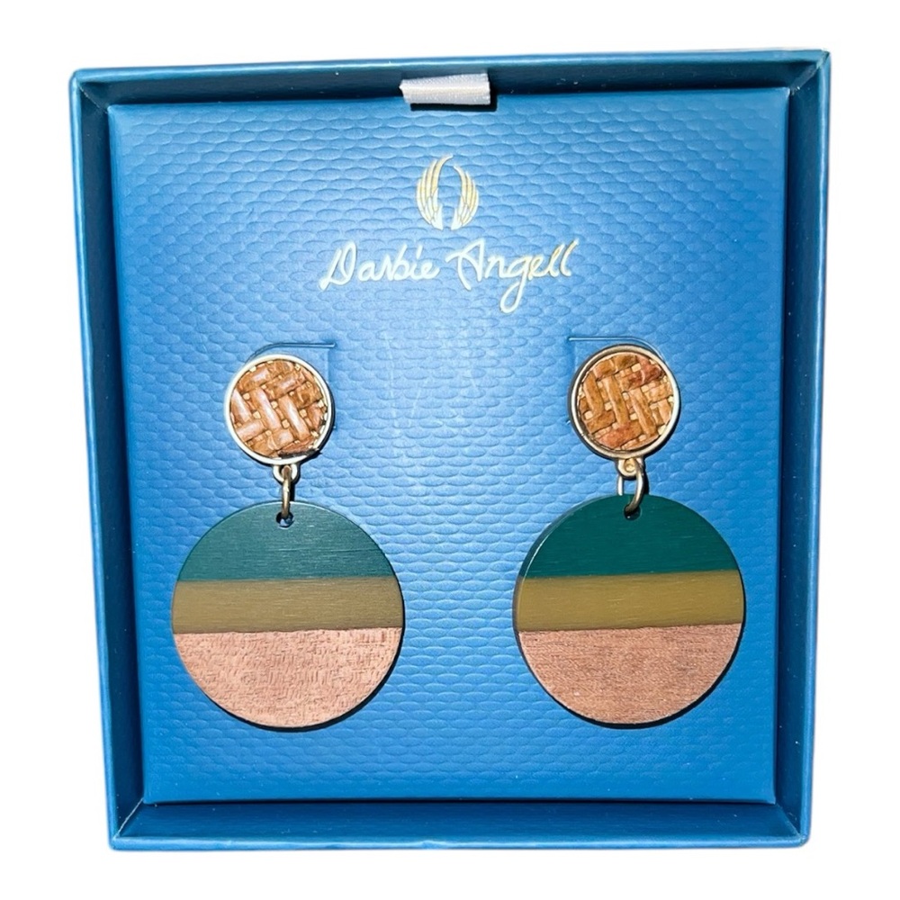 NWT Darbie Angell Wood Circle Dangle Earrings
